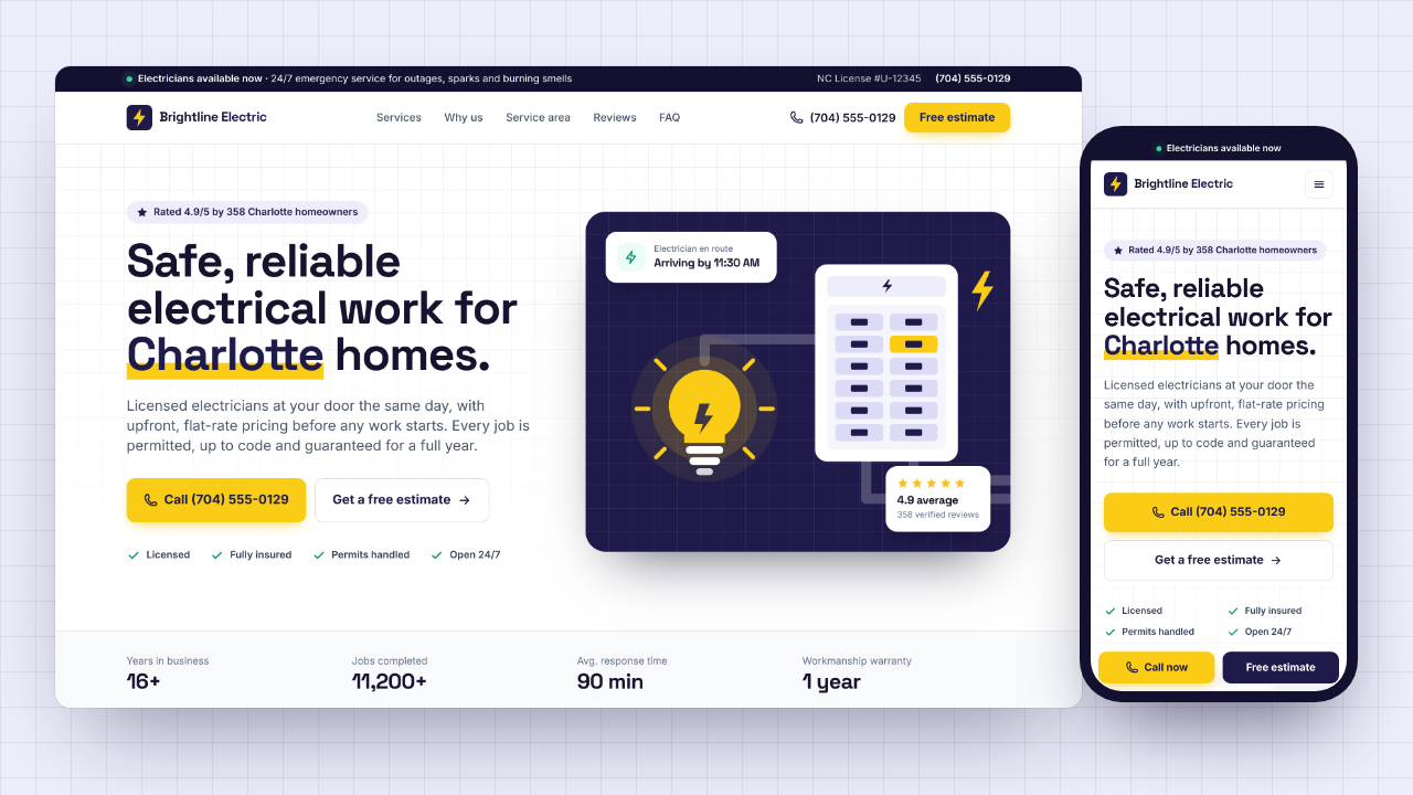 Electrician One-Page Website Template cover