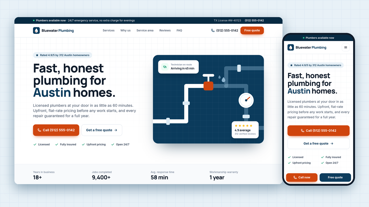 Plumber One-Page Website Template cover